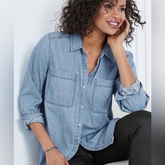 Eileen Fisher Chambray Button Down Shirt - Picture 6 of 11
